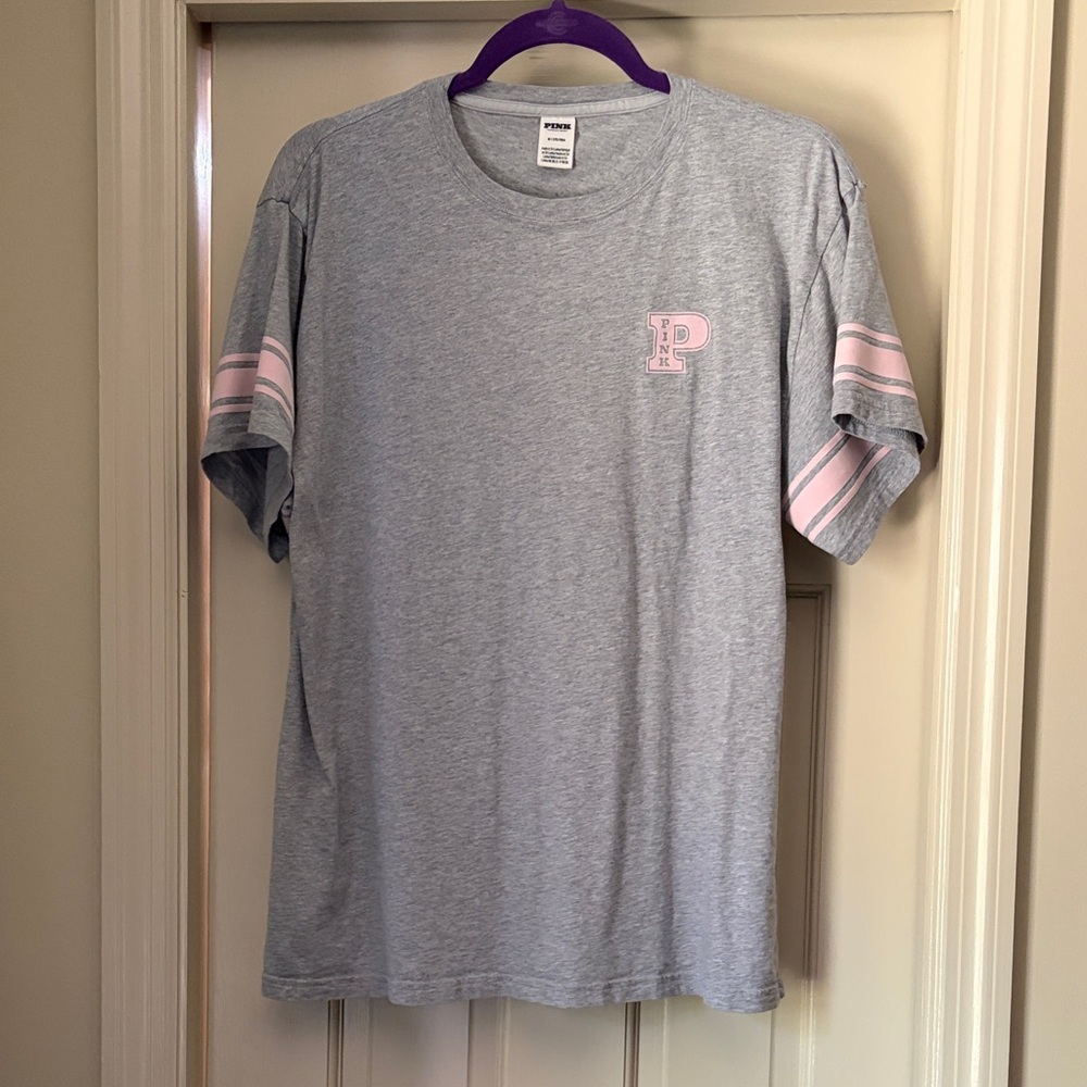 PINK Gray T‑Shirt with Pink Accents